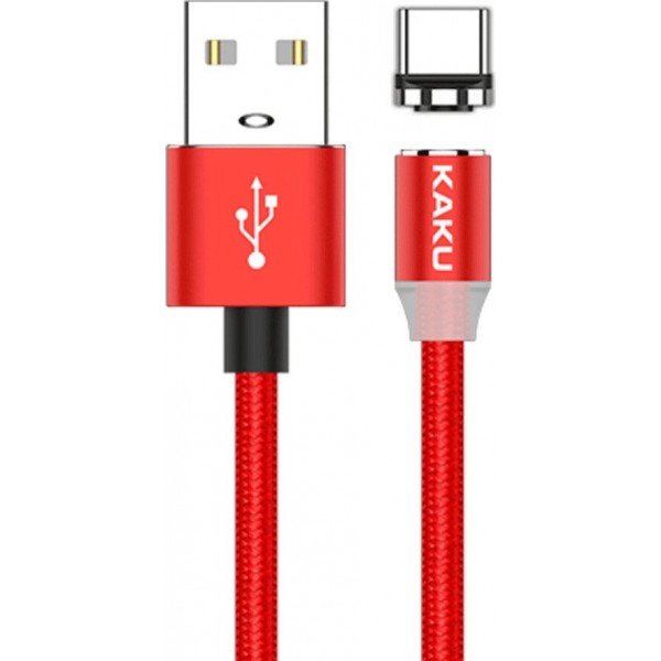 Kakusiga Magnetic / Regular USB 2.0 Cable USB-C male - USB-A male Κόκκινο 1m (KSC-306)